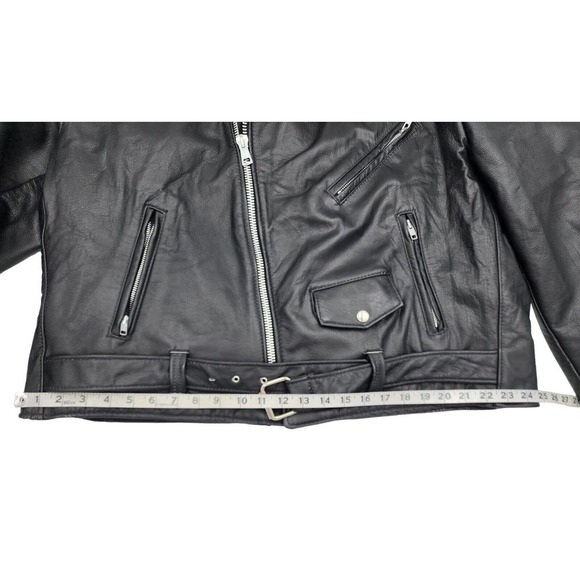 Excelled Promo Crate Embossed Leather Motorcycle Biker Jacket Sz 48 USA VTG 80s - Picture 9 of 16